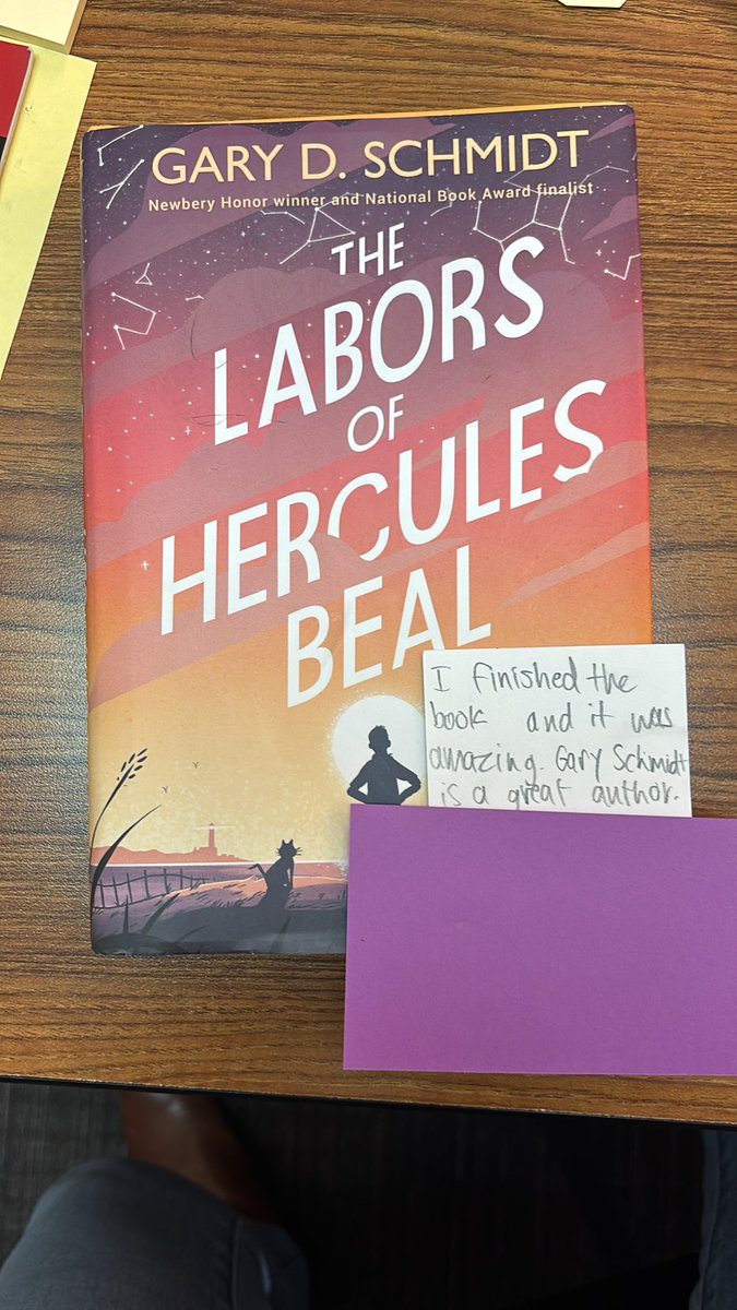 This is my bonus for the day- walking into my office with a returned book  and a note from a student!  Book talks matter! #GT #Katyisdela
