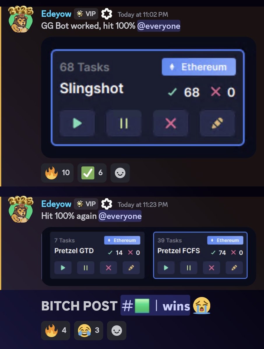 Decent day for NFT mints 👀
Hit all Slingshot &amp; Pretzel FCFS today for <a href="/zyperlabs/">Zyper</a>.

Gas for both were under 1$
• Pretzel Floor : 0.005 ETH
• Slingshot Floor : 0.03 ETH

🍔 ❤️