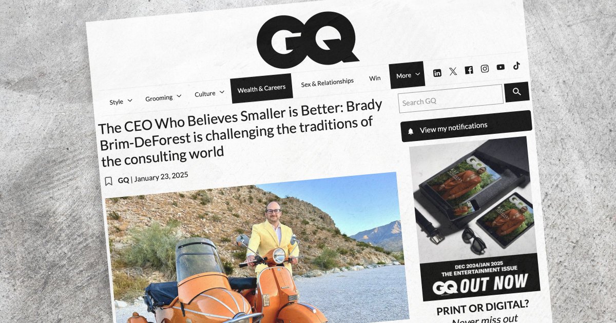 GQ just ran a piece about me, which means I’ve officially peaked—or they’ve run out of interesting people to cover!

Jokes aside, I’m honored to be featured, talking about why Smaller is Better (the concept, and the book!) and how I've spent my career challenging long-standing