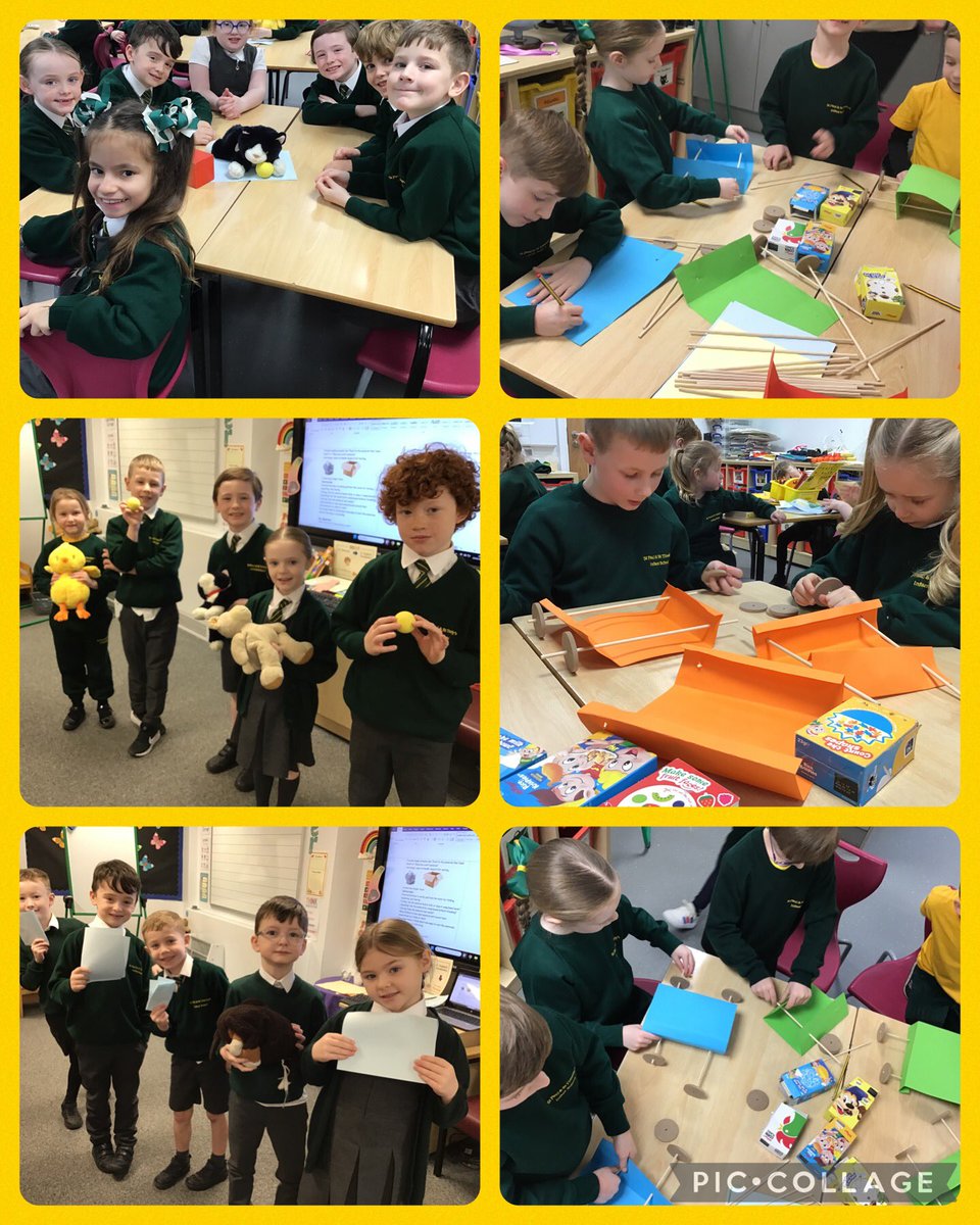 2B have created their own creatures in English and written descriptions to match them 📚 In DT we have used wheels and axles to make moving vehicles. In Science we explored different materials and discussed their properties and suitability for different uses ☺️ Mrs B