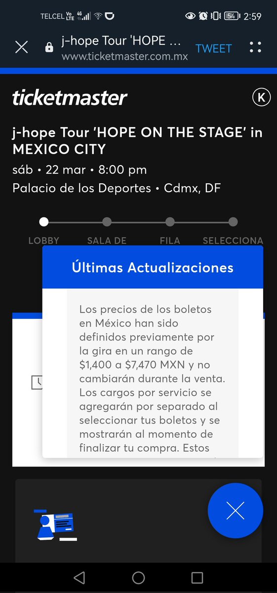 LandyGT93's tweet photo. @DerechaPatita Ticketmaster puso tarifa dinámica subió los EE hasta en $6500, porfa todas denuncien.
#profeco #HOPE_ON_THE_STAGE_TOUR_CDMX #ARMY #Ticketmaster https://t.co/jw3u9qHtc6