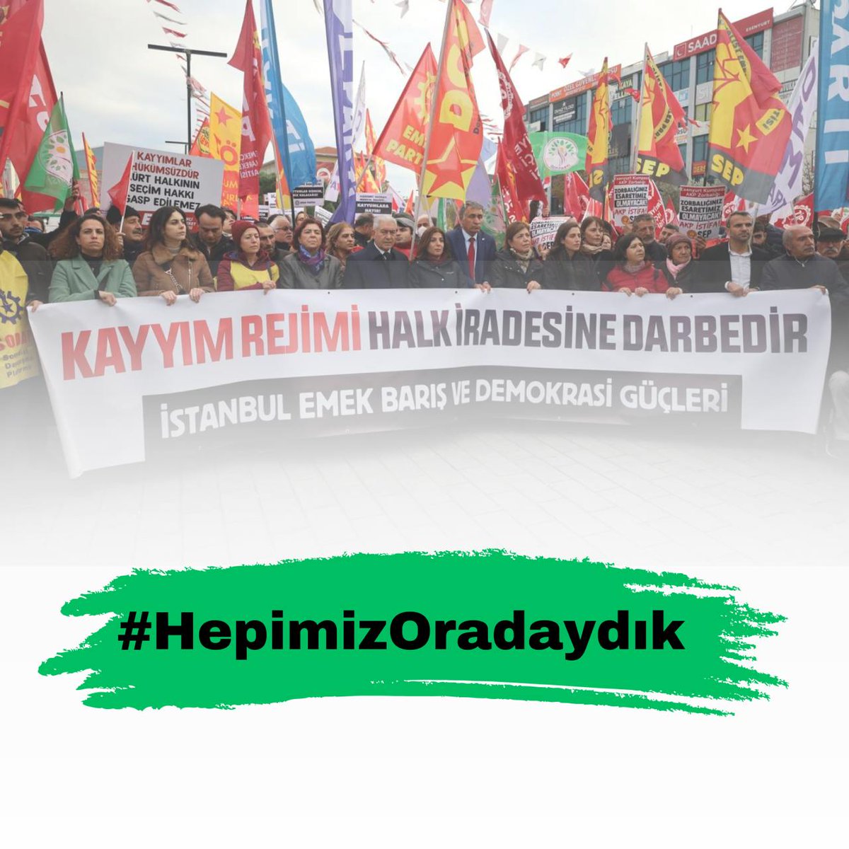 esp_izmir's tweet photo. Gözaltına alınan sosyalistler, Hakkari 
Belediyesi’ne kayyım atanmasına karşı İstanbul Emek Barış ve Demokrasi Güçleri tarafından Beyoğlu Şişhane Meydanı’nda başlatılan nöbet eylemine katılmakla suçlanıyor. 
 
#HepimizOradaydık https://t.co/aKy74X6BqY