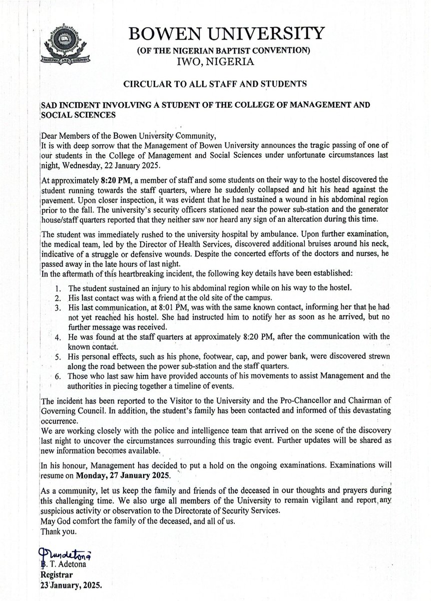 Bowen University tweet media