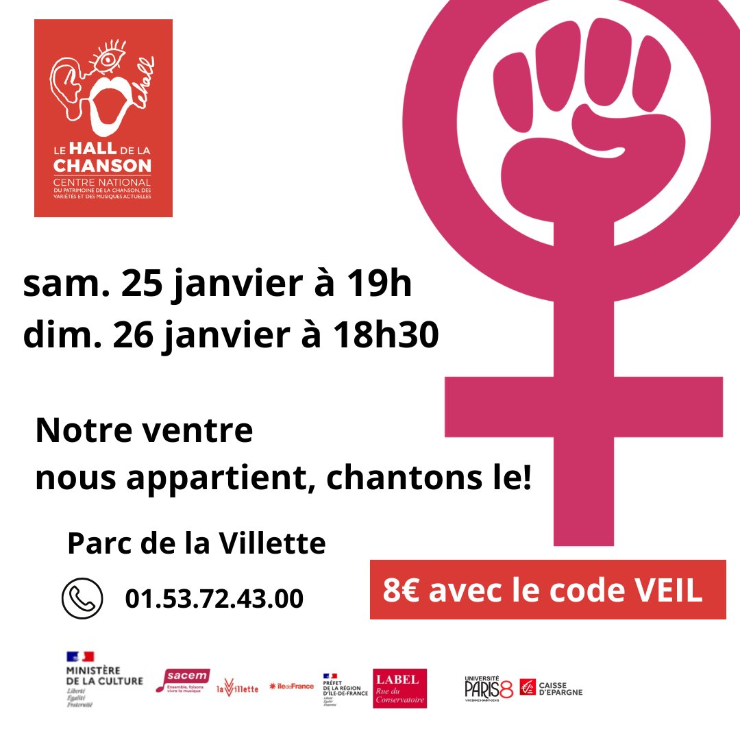 Pour les 50 ans de la loi Veil autorisant l’interruption  volontaire de grossesse, Le Hall de la chanson fête dans ce spectacle musical ce samedi 25 janvier et  ce dimanche 26 janvier à 18h30 le tournant dans l’avancée des droits des femmes.
info et réservation :