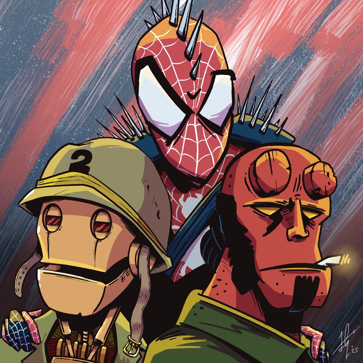 LeanderdeG's tweet photo. So I did some fanart of three random superheroes from three random IP's, don't look too far into it.
#spiderpunk #girobot #hellboy #selfhelp #selfcare #punchthem https://t.co/aMSefNFAzD
