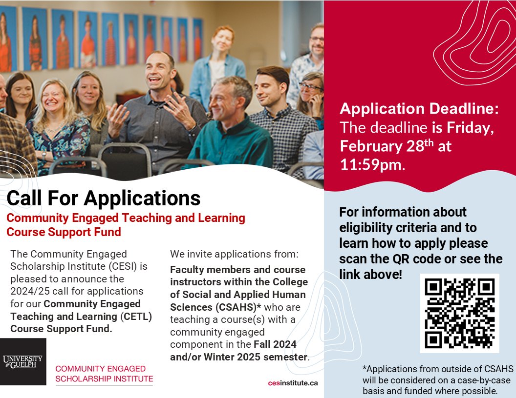 CESI Guelph (@cesiguelph) on Twitter photo 📢Calling all <a href="/CSAHS_UoG/">CSAHS, University of Guelph</a> Faculty & Course Instructors! Apply now for CESI's CETL Course Support Fund. Don't miss the chance to secure funding for your CETL partnerships or community-engaged course components! See here for info & to apply - bit.ly/40rCznG 📢Calling all <a href="/CSAHS_UoG/">CSAHS, University of Guelph</a> Faculty & Course Instructors! Apply now for CESI's CETL Course Support Fund. Don't miss the chance to secure funding for your CETL partnerships or community-engaged course components! See here for info & to apply - bit.ly/40rCznG
