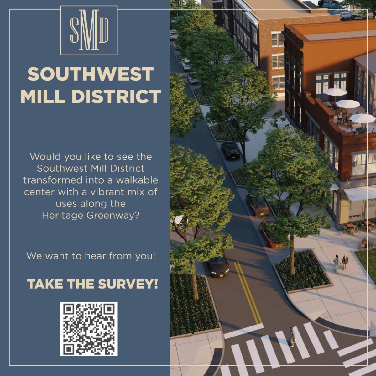 If you couldn't make it to the Southwest Mill District public meeting on Jan. 14, we still want your input! 

Take the online survey using the link or use the QR code in the graphic above to complete it on your phone. 

docs.google.com/forms/d/e/1FAI…