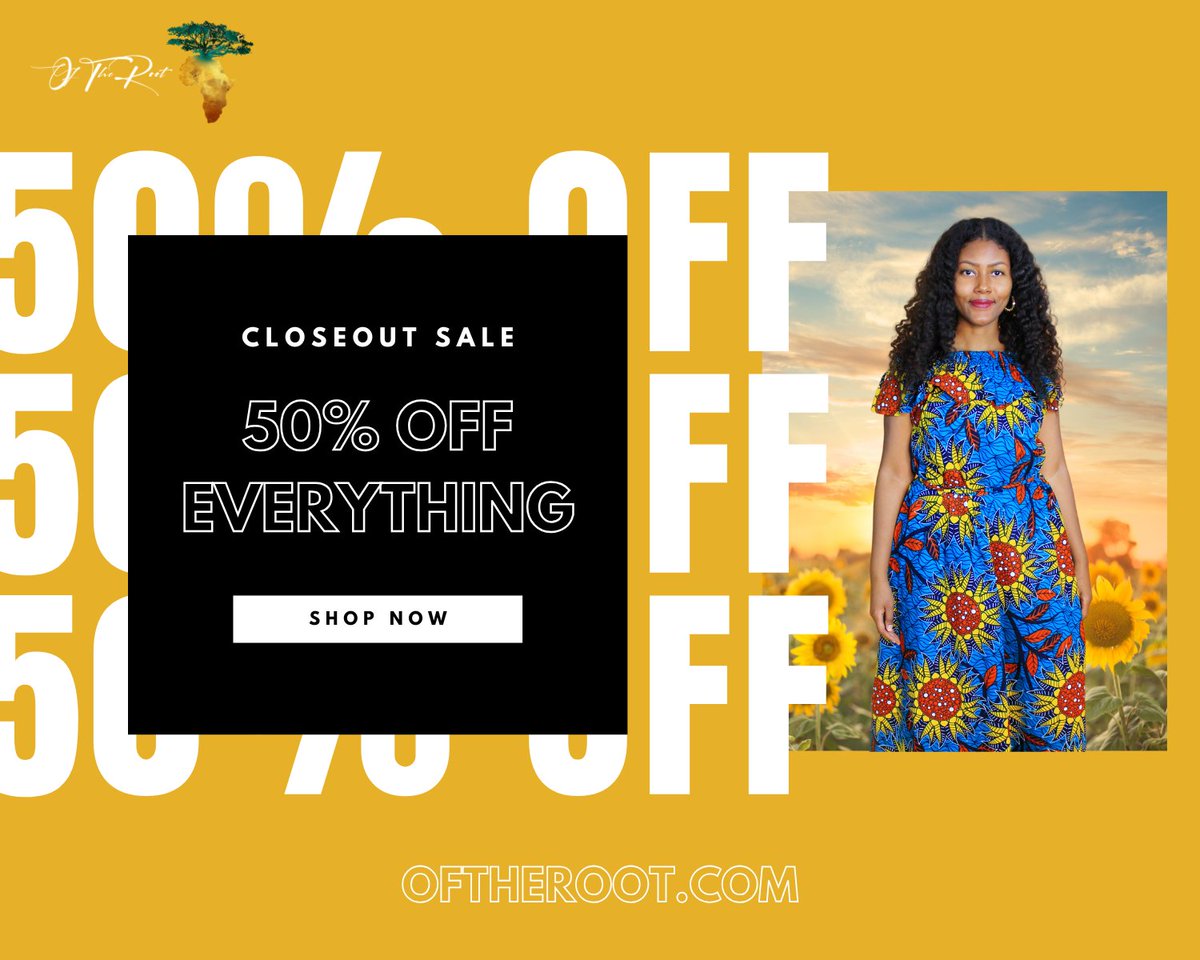 🚨 Closeout Sale Alert! 🚨 Everything is 50% OFF at OfTheRoot.com, prices as marked, no code needed! 🛍️ Stock up on your favorites before we close shop for good. Don’t miss out—once it’s gone, it’s gone! ⏳ 

OfTheRoot.com 👗
Ankara Dresses - Made in Africa 🌍