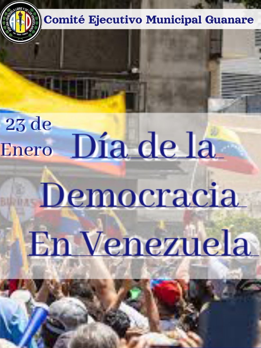 #23enero Día histórico en 🇻🇪 

Los Demócratas conmemoramos 67 Años de haber derrocado la dictadura de Marcos Pérez Jiménez y así mismo haber logrado la libertad de Venezuela. 

Hoy más que nunca seguimos de pié, por el rescate de nuestra Democracia. 

#Díadelademocracia