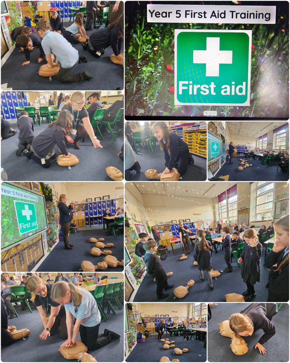 BirstallAcad13's tweet photo. UKS2 took part in a #FirstAid session with Toni Wood from @KirkleesCouncil today and discussed the different types of incidents that could occur when dealing with first aid before performing some basic CPR. #SafetyFirst #ModeshiftStars https://t.co/TbLy3hNYAM