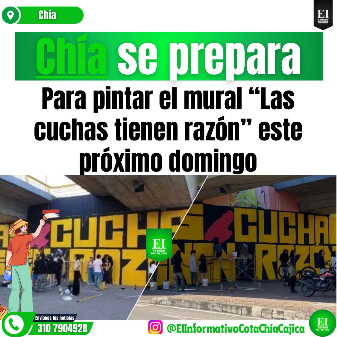 ¡Atención Chía! Este domingo, los puentes de Centro Chía serán escenario de protesta y memoria. Pintarán el poderoso mensaje: “Las cuchas tienen razón”, símbolo de resistencia en Colombia. También habrá olla comunitaria y donaciones para víctimas del desplazamiento.