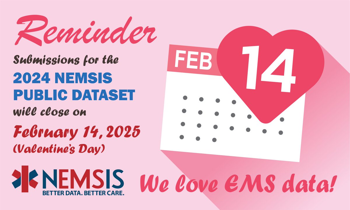This Valentine's Day, Share the Love… for EMS Data!

February 14th isn’t just about roses and chocolates – it’s also the NEMSIS deadline for submitting 2024 EMS records!

Let’s make this Valentine’s Day a celebration of teamwork and dedication to EMS excellence.