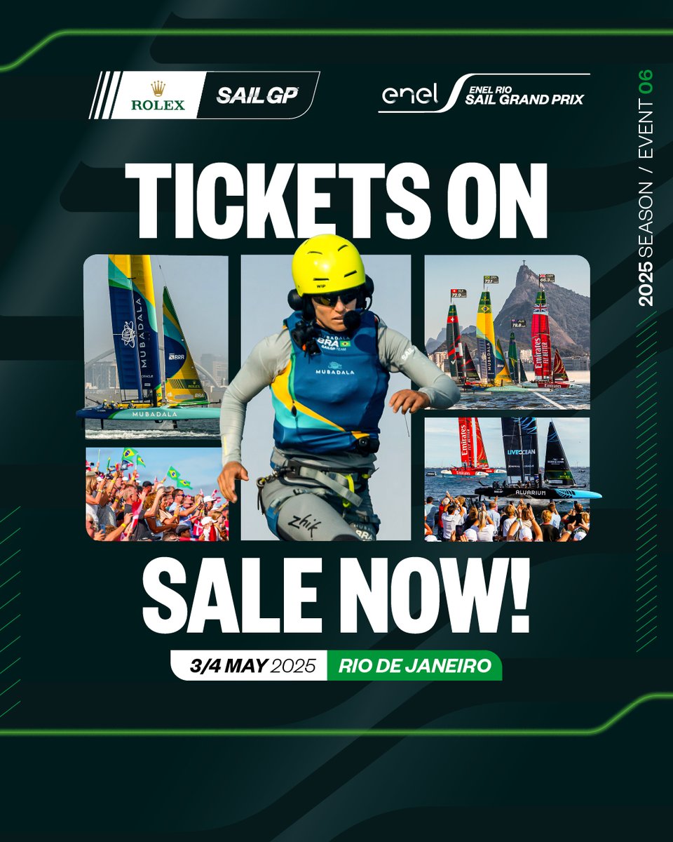 SailGP's tweet photo. Tickets are on sale NOW for our first ever event in iconic Rio de Janeiro! 🇧🇷
Act fast 👉 https://t.co/g5qx8Yw45p
#SailGP #RioSGP https://t.co/ym3YA0AaMu