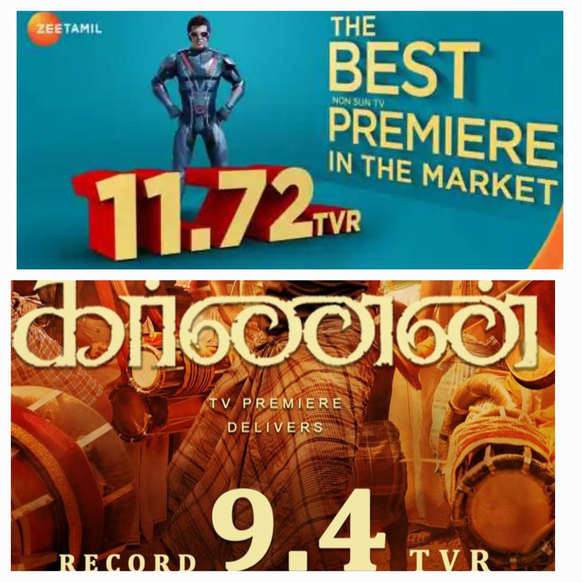 saravanan612002's tweet image. Top TRP Movies in #ZeeTamil Channel (U+R)

#2Point0 11.72 ATR 🏆 
#Karnan 9.4 💥
#GOAT 7.6 👌
#Valimai 5.68 👍
#KGF2 5.36 🤙
#Yaanai 4.23 👌
#VeetlaVishesham 3.35 👎
#Mersal 3.28 👎