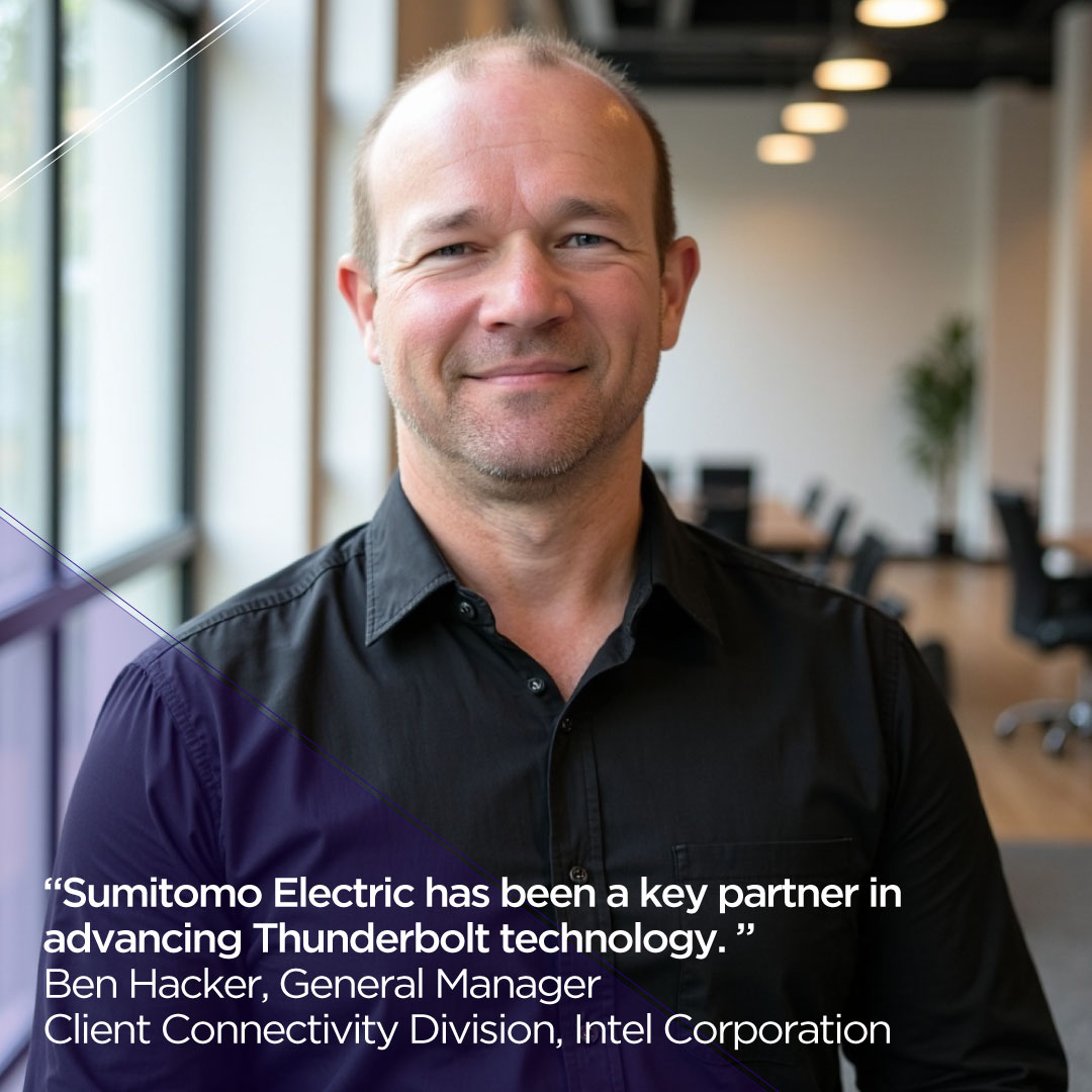 SumitomoElecUSA's tweet photo. Here’s how we became the world’s first Thunderbolt cable maker. 🚀
In 2009, Sumitomo Electric embarked on an ambitious journey with Intel to revolutionize connectivity. @intel  Corporation envisioned a high-speed data transmission solution capable of seamlessly handling both data and video. Initially, optical fiber seemed like the answer, but it presented significant challenges: vulnerability to dust, high costs, and reliability concerns for everyday consumer use.
 
By closely collaborating with Intel and understanding their need for a faster, more efficient interface, Sumitomo Electric proposed a bold alternative: micro-coaxial cable technology. Originally developed for mobile phone hinges, this innovation offered the ideal combination of speed, precision, and durability for high-speed data transfer.
 
The result? In 2010, Sumitomo Electric achieved a groundbreaking milestone by becoming the world’s first company to obtain certification for Thunderbolt™ cables.
 
Ben Hacker, General Manager of the Client Connectivity Division at Intel recently stated: “Sumitomo Electric has been a key partner in advancing Thunderbolt technology. Together, we’ve paved the way for faster, more efficient connectivity solutions. We look forward to continuing this journey with Sumitomo Electric, driving innovation and creating the best-in-class solutions for the future of digital connectivity!”
 
🔗 Explore the history and innovation behind our Thunderbolt cables in the latest issue of id Magazine (October 2024): https://t.co/yUx8qsKH2a
 
Want to learn more or discuss your connectivity needs (retailer/bundling opportunities)?
👉Thunderbolt5 cables overview: https://t.co/UF8vVGkkw5
👉Contact us today: https://t.co/KmtVAauXlM
 
#Innovation #Technology #Connectivity #Thunderbolt #SumitomoElectric #SumitomoElectricUSA #Intel