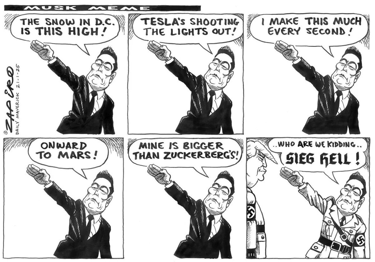 Zapiro (@zapiro) on Twitter photo Zapiro cartoon published on <a href="/dailymaverick/">Daily Maverick</a> (21 January 2025) on Musk Meme <a href="/elonmusk/">Elon Musk</a> <a href="/realDonaldTrump/">Donald J. Trump</a> #USA - zapiro.com/250121dm Zapiro cartoon published on <a href="/dailymaverick/">Daily Maverick</a> (21 January 2025) on Musk Meme <a href="/elonmusk/">Elon Musk</a> <a href="/realDonaldTrump/">Donald J. Trump</a> #USA - zapiro.com/250121dm
