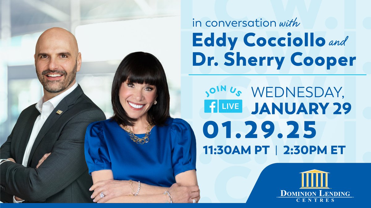 eddycocciollo's tweet photo. Don't miss our FIRST episode for 2025 of In Conversation with Dr. Sherry Cooper, Ph.D., ICD.D

Join us LIVE at 11:30am PT / 2:30pm ET, on our Facebook, LinkedIn and YouTube page. Brought to you by our friends at FCT.

https://t.co/cUYMuJLjP6

https://t.co/BcwP2wKjfy https://t.co/FPhO0Y0QO0