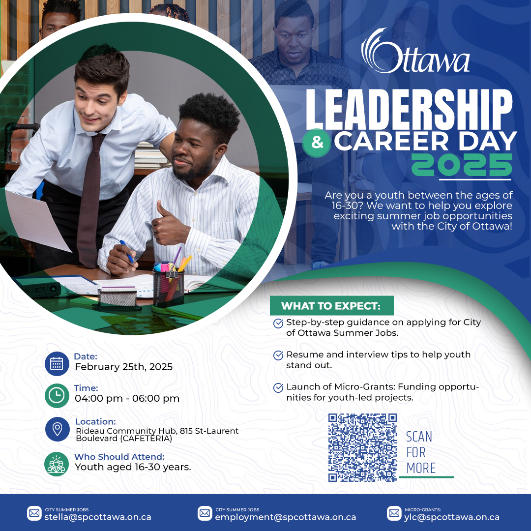 Social Planning Council of Ottawa (@spcottawa) on Twitter photo Join Us for Leadership and Career Day 2025! 
Are you ready to take the next step toward your future? Whether you’re looking for summer job opportunities or funding for your youth-led project, we’ve got you covered!
📅 Feb 25 | 🕒 4-6 PM | 📍 815 St. Laurent Blvd
#SPCO #Ottawa Join Us for Leadership and Career Day 2025! 
Are you ready to take the next step toward your future? Whether you’re looking for summer job opportunities or funding for your youth-led project, we’ve got you covered!
📅 Feb 25 | 🕒 4-6 PM | 📍 815 St. Laurent Blvd
#SPCO #Ottawa