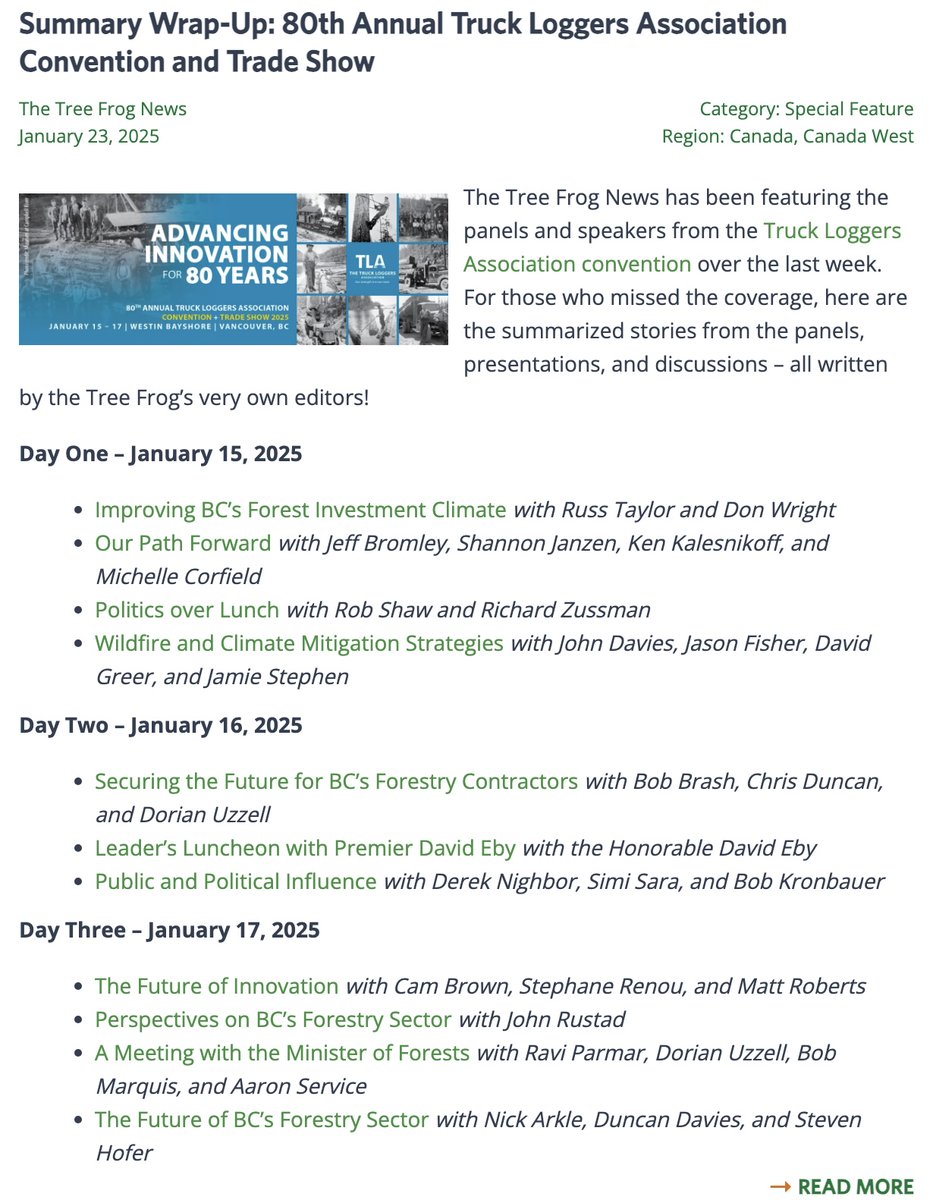 TreeFrogNews's tweet image. The @truckloggerBC put on an outstanding convention this year. The Tree Frog News partnered with them to produce daily coverage of their panels and speakers. Today&apos;s news has a summary of presentations in case you missed it. Click through to have a look. treefrogcreative.ca/summary-wrap-u…
