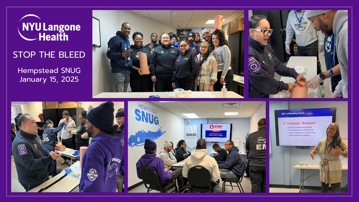 Trauma & ACS of NYU Langone Hospital-Long Island (@nyulhli_trauma) on Twitter photo Last week, we partnered with <a href="/NYULangoneLI/">NYU Langone Hospital—Long Island</a> #EMS to bring a <a href="/acsstopthebleed/">ACS Stop the Bleed</a> training to <a href="/FCA_daily/">FCA</a> Hempstead #SNUG. We are grateful for the #gunviolenceprevention work that SNUG does everyday and were privileged to offer this life-saving #training.
#STOPTHEBLEED #injuryprevention Last week, we partnered with <a href="/NYULangoneLI/">NYU Langone Hospital—Long Island</a> #EMS to bring a <a href="/acsstopthebleed/">ACS Stop the Bleed</a> training to <a href="/FCA_daily/">FCA</a> Hempstead #SNUG. We are grateful for the #gunviolenceprevention work that SNUG does everyday and were privileged to offer this life-saving #training.
#STOPTHEBLEED #injuryprevention