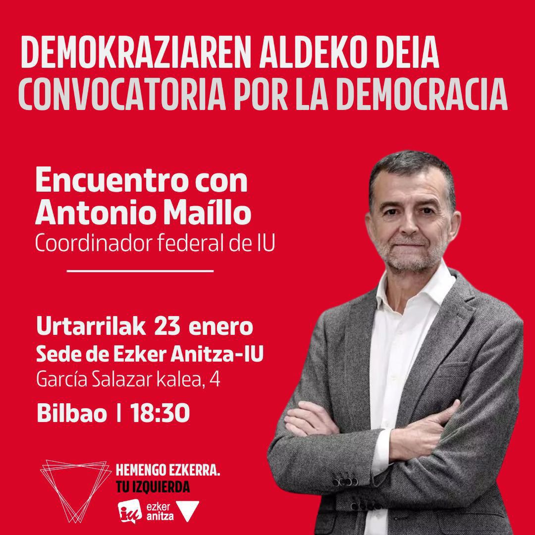 Eljoventopo's tweet photo. Encuentro con el coordinador federal de @IzquierdaUnida Antonio Maillo en nuestra sede de #Bilbao. 

Reflexionamos conjuntamente sobre las ideas, la construcción del sentido común y la hegemonía de las ideas para transformar nuestra realidad. #HemengoEzkerra #TuIzquierda https://t.co/jQ5zz05KaD