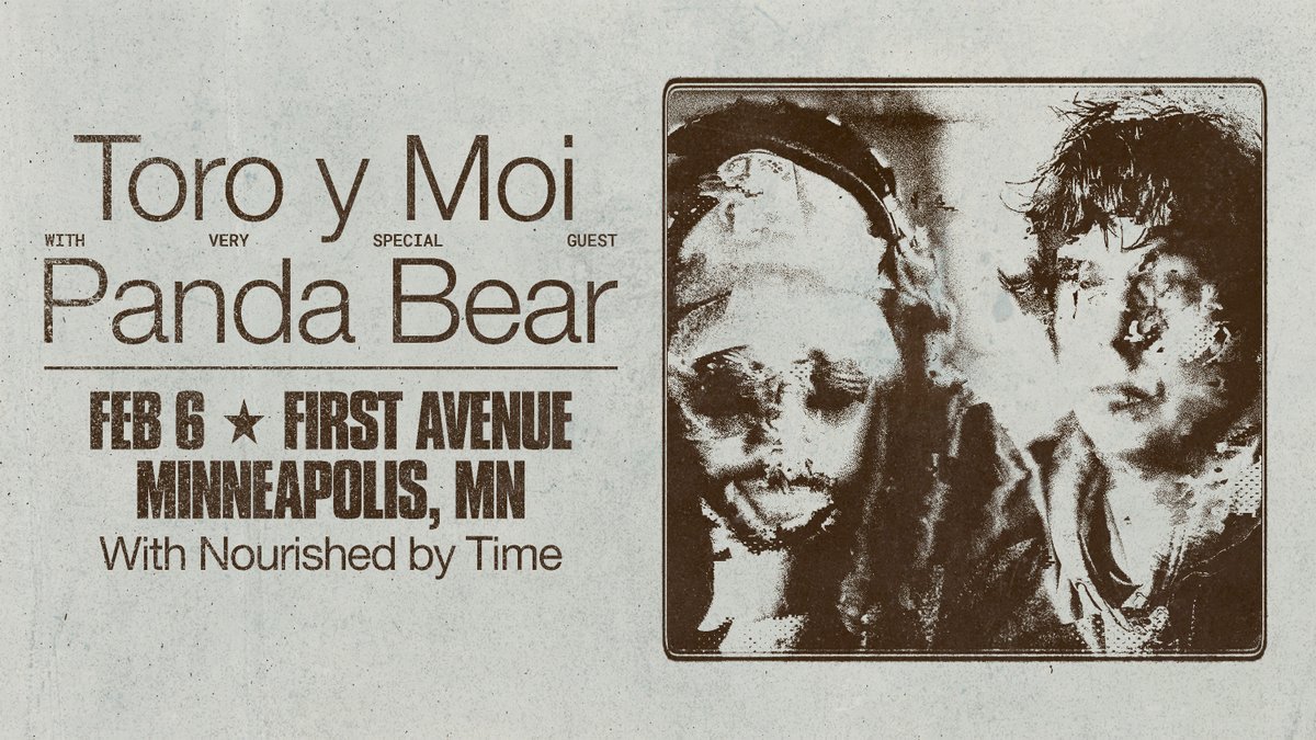 Thursday, Feb. 6th, <a href="/ToroyMoi/">Toro y Moi</a> and special guest <a href="/pandabear/">Panda Bear</a> play <a href="/FirstAvenue/">First Avenue</a> (18+) and we have a pair of tickets to give away! RT to ETW and we'll pick a winner Friday at noon.
first-avenue.com/event/2025-02-…