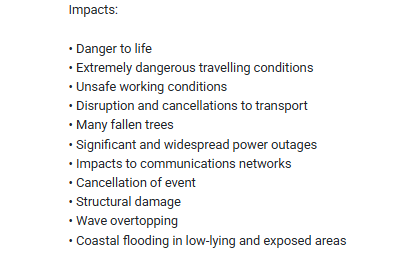 SebDecaux's tweet photo. #tempête #Éowyn #Irlande
🔴⚠️Des vents destructeurs (180-200 km/h sur l'ouest) restent d'actualité pour la nuit prochaine et vendredi matin sur l'Irlande. 
Danger maximal entre 2h cette nuit et 12h demain.
La liste des impacts annoncés en dit long sur la sévérité de la tempête https://t.co/A6X5vaQGuO