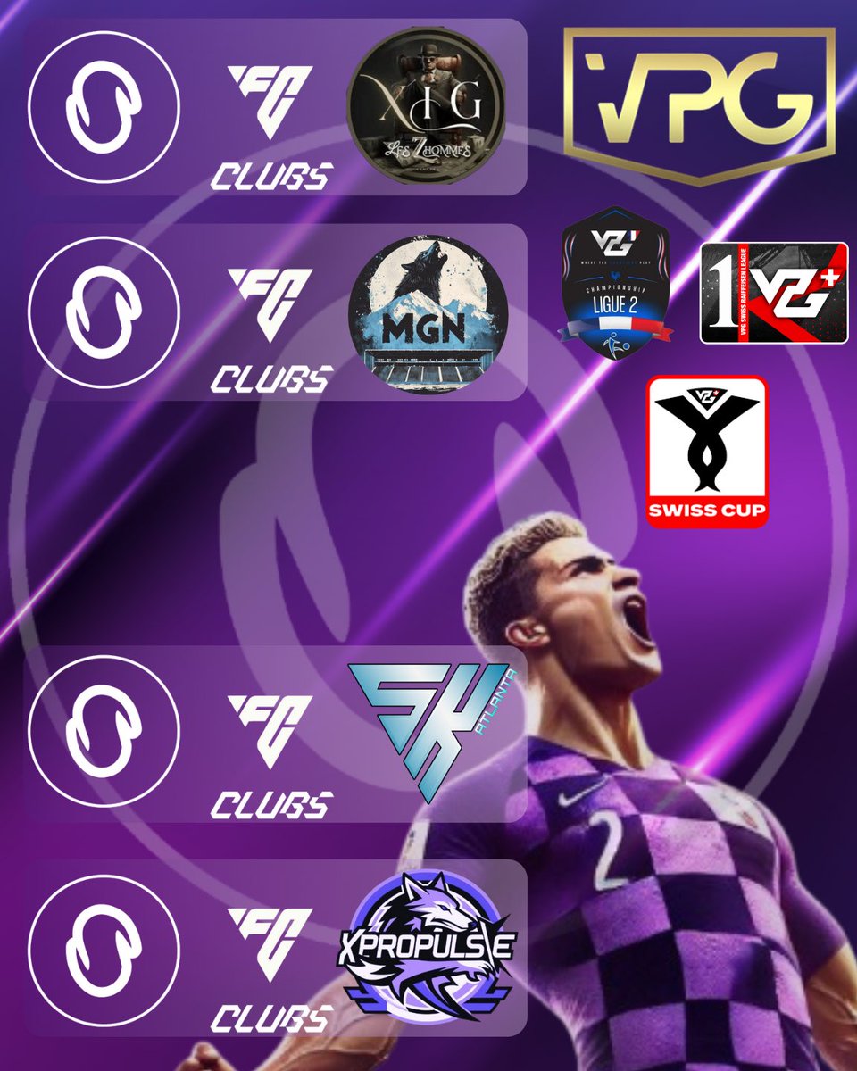 ⚽️ MATCHS DAYS ! ⚽️

📆 23/01
🏆 VPG FRANCE
🏆 VPG SUISSE

🤍 COMPOSITION + PROGRAMME 💜

⌚️ : 21h20 🆚 XIG LZHOMMES 🇫🇷

⌚️ : 22h00 🆚 <a href="/mugenesport/">FT Mugen</a> 🇨🇭

⌚️: 22h40 🆚 <a href="/SKATLANTA1/">SK ATLANTA</a> 🇫🇷

⌚️: 23h00 🆚 @xPropulse 🇨🇭

Bon match à tous ! 🤝