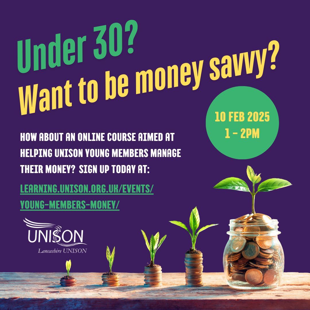Young member in UNISON (under 30)? The Money Charity are running a session specifically aimed at young members - sign up today and learn how to become more money savvy! buff.ly/4jspPpm