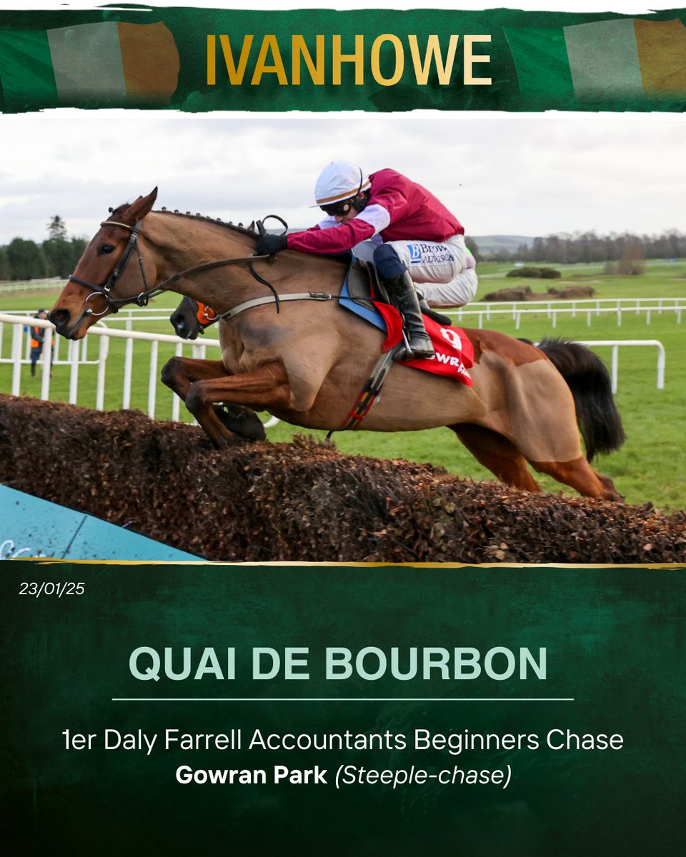 Haras De Cercy (@harasdecercy) on Twitter photo La belle lutte de QUAI DE BOURBON
QUAI DE BOURBON, fils de #Ivanhowe, s’est imposé au prix d’une belle lutte dans le Daly Farrell Accountants Beginners Chase sur l’hippodrome de Gowran Park qu’il découvrait ! Entraîné par <a href="/WillieMullinsNH/">Willie Mullins</a>, il appartient à Gigginstown House Stud. La belle lutte de QUAI DE BOURBON
QUAI DE BOURBON, fils de #Ivanhowe, s’est imposé au prix d’une belle lutte dans le Daly Farrell Accountants Beginners Chase sur l’hippodrome de Gowran Park qu’il découvrait ! Entraîné par <a href="/WillieMullinsNH/">Willie Mullins</a>, il appartient à Gigginstown House Stud.