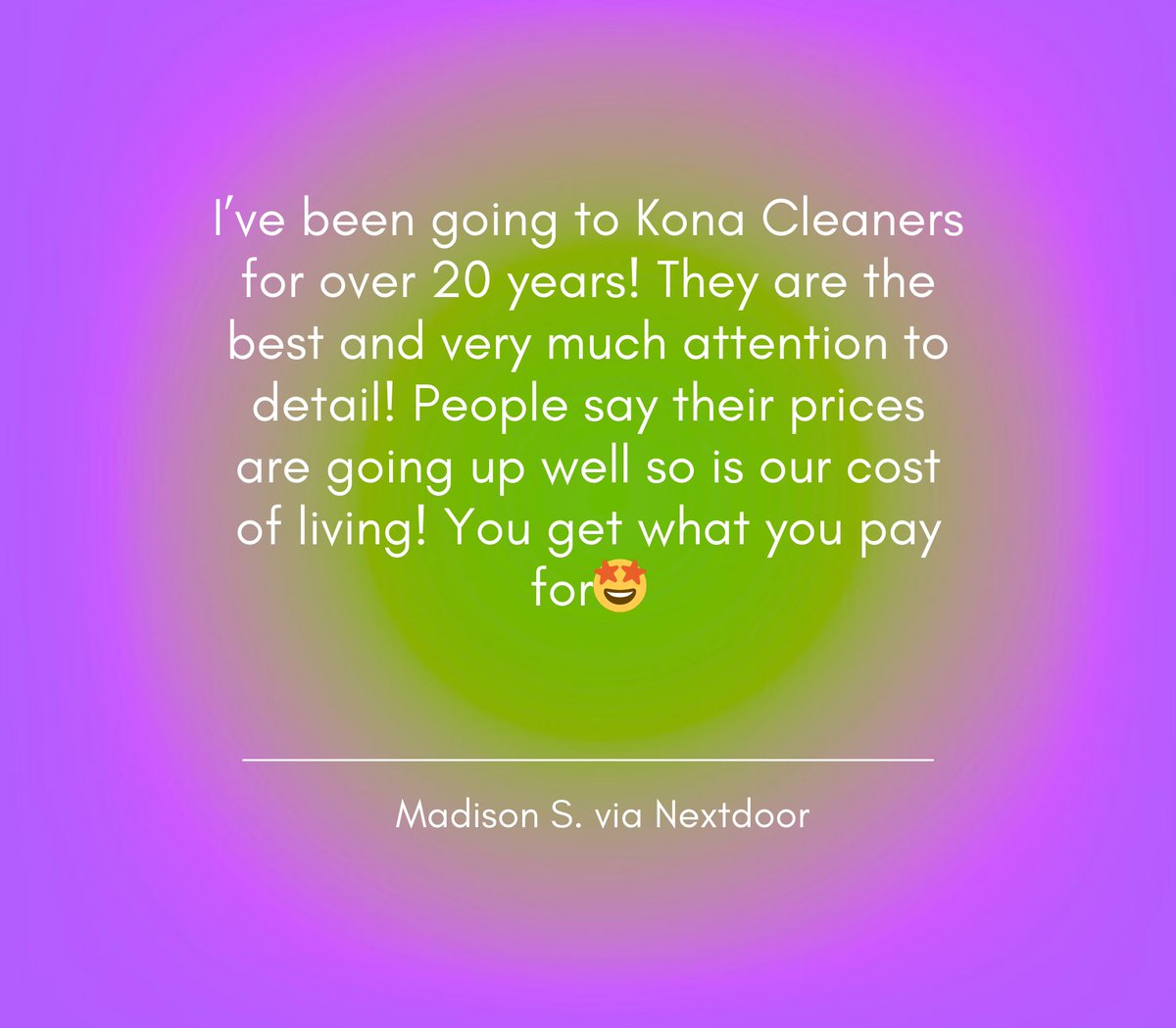 Twenty years and counting, Madison! 🎉 We’re so thankful for loyal customers like you who make what we do so rewarding. Here’s to two decades of trust and care! 💖 #CustomerLove #20YearsOfService #KonaCleaners