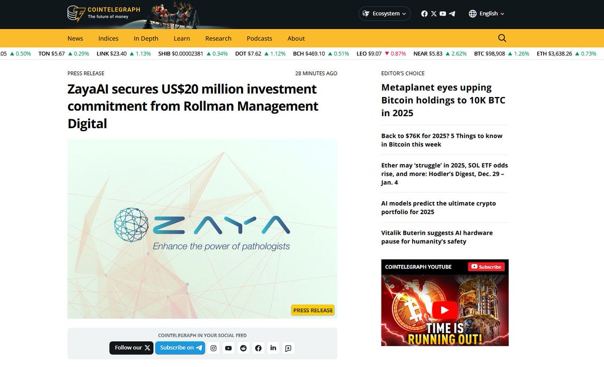 niftyinvest's tweet image. LOW CAP AI DESCI $ZAI RECEIVES $20 MILLION INVESTMENT

Long story short @ZayaAI_PathDx is fighting cancer with AI and it just launched on MEXC with DEX liquidity on BSC

Here are the details and why I am positioned in $ZAI: 

🔹ZayaAI's tech speeds up the diagnosis of cancer and…