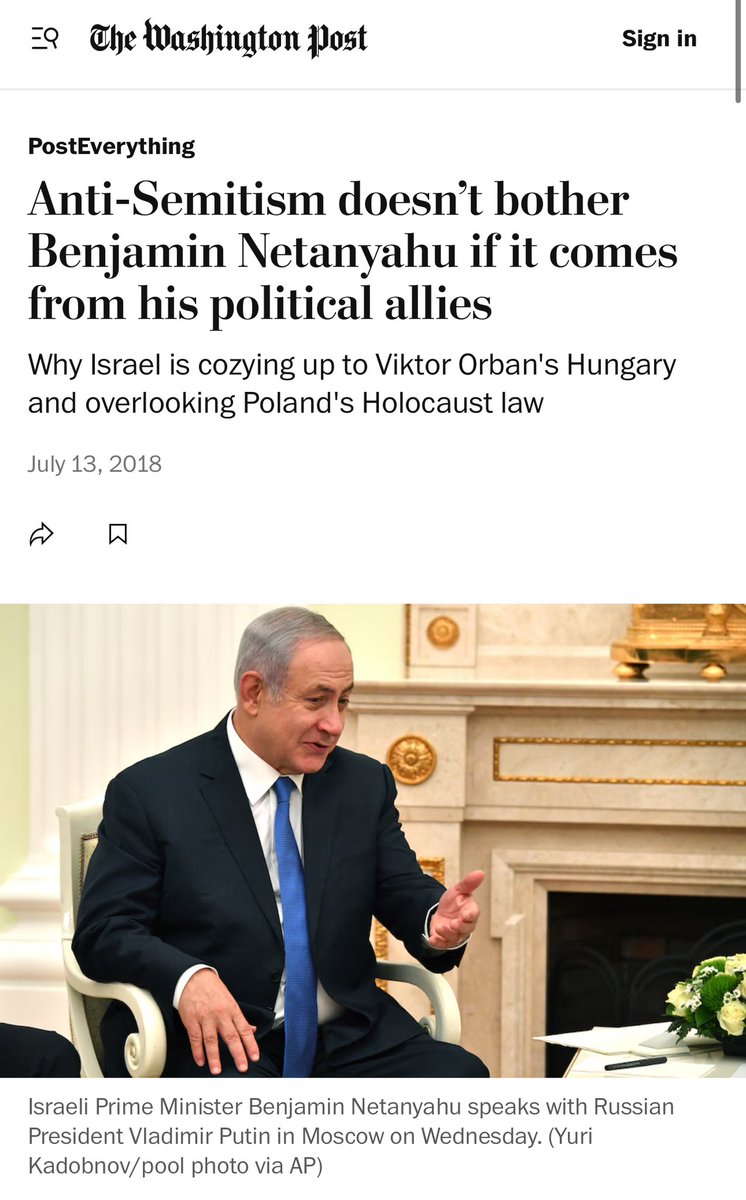 benjamin netenyahu is a genocidal fascist who famously did holocaust revisionism and allies with european nationalists, many of which are anti semitic- netenyahu has only cared about antisemitism as a cynical shield to defend his crimes and israel.