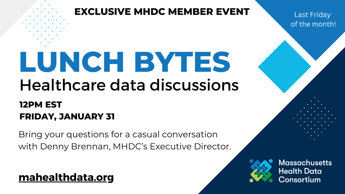 🌟Exclusive MHDC Member Event🌟
Members can join us on 1/31 (last Friday of each month) for a casual lunchtime convo with <a href="/denny_brennan3/">Denny Brennan</a> on various healthcare data topics – from interoperability to quality measures and beyond! 
ow.ly/EFiT50UKC4r