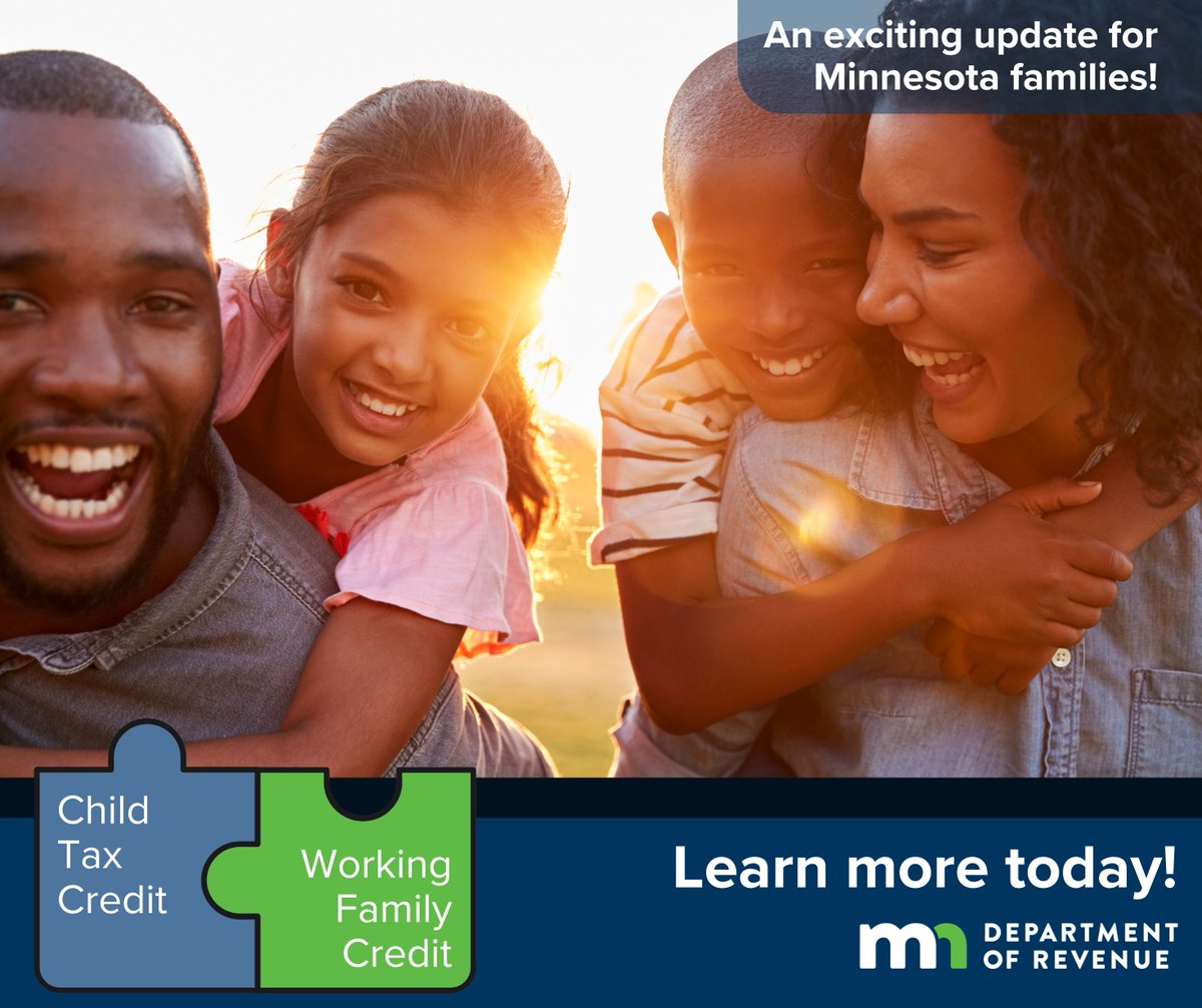 The Working Family Credit &amp; Child Tax Credits deliver tax relief to individuals whose income is below a certain level. You can receive a refund even if you do not owe tax. 

🔗 ow.ly/Gpsb50UBZUh 

Made available through a grant provided by the state of MN. #childtaxcredit