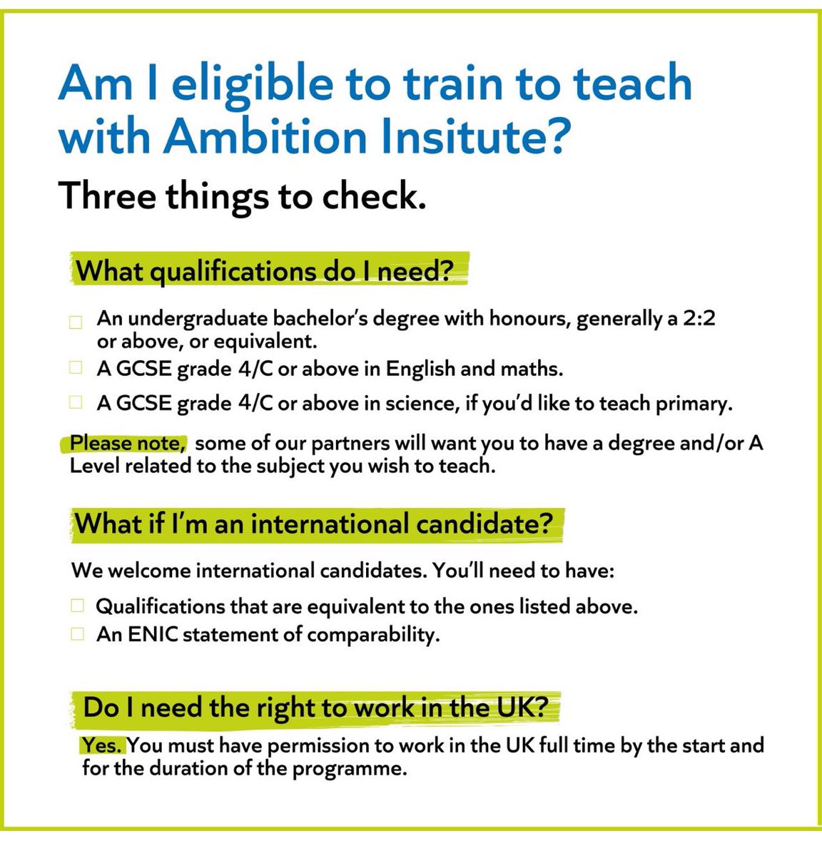 Amy Pearce (@amy_k_pearce) on Twitter photo Join the team! Train to teach with us as a secondary teacher 🌟 <a href="/westcountryTI/">WeST Training Institute</a>
Here’s everything you need to know about:
✅ Checking your qualifications.
✅ Eligibility as an international candidate.
✅ Your right to work in the UK.
Find out more ⬇️
ambition.org.uk/programmes/tea… Join the team! Train to teach with us as a secondary teacher 🌟 <a href="/westcountryTI/">WeST Training Institute</a>
Here’s everything you need to know about:
✅ Checking your qualifications.
✅ Eligibility as an international candidate.
✅ Your right to work in the UK.
Find out more ⬇️
ambition.org.uk/programmes/tea…