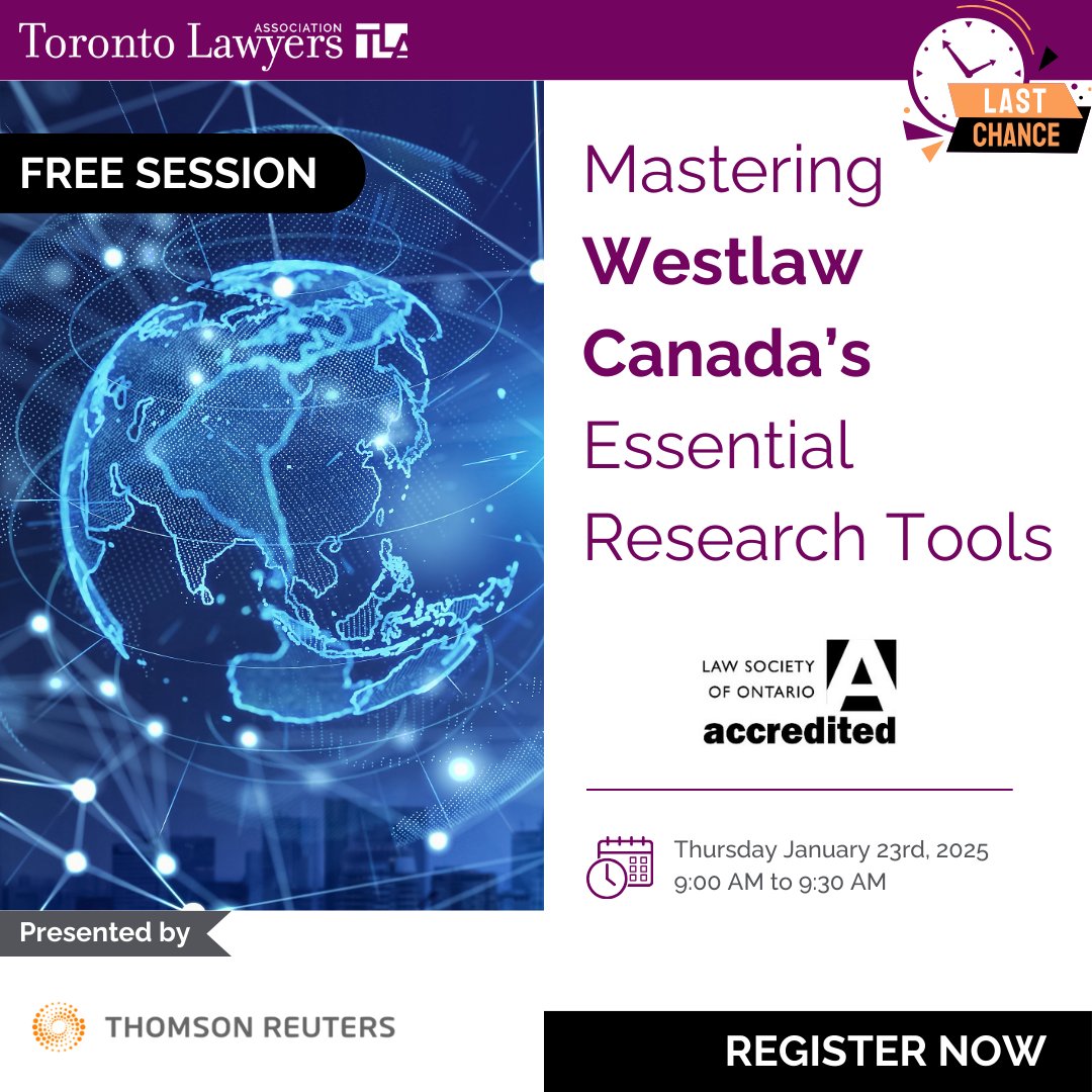 Learn efficient techniques to quickly find relevant materials across multiple sources.

Registrations close soon! Sign up now to boost your legal research skills in this FREE training: loom.ly/EO7zjd8

#LegalResearch #WestlawTraining #FreeLegalTraining