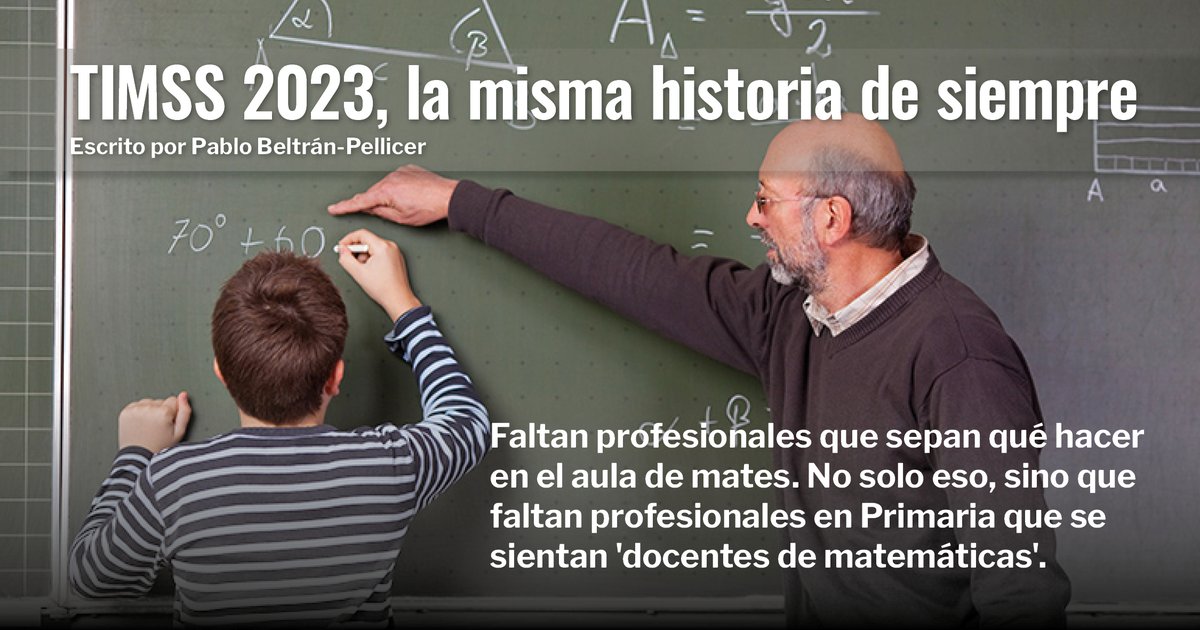 Math Bits (@mathbits) on Twitter photo 📢 <a href="/pbeltranp/">Pablo Beltrán-Pellicer 🧮🍏</a> disecciona en <a href="/Magisnet/">Periódico Magisterio</a> los resultados TIMSS 2023: falta de docentes con identidad matemática, brecha de género y casi un 40% del alumnado en niveles bajos.
🧮 ¿Urge repensar la formación docente y la didáctica de las matemáticas?
👉 learning-bits.com/short/wtWqivkQ… 📢 <a href="/pbeltranp/">Pablo Beltrán-Pellicer 🧮🍏</a> disecciona en <a href="/Magisnet/">Periódico Magisterio</a> los resultados TIMSS 2023: falta de docentes con identidad matemática, brecha de género y casi un 40% del alumnado en niveles bajos.
🧮 ¿Urge repensar la formación docente y la didáctica de las matemáticas?
👉 learning-bits.com/short/wtWqivkQ…
