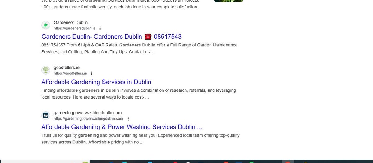 Bezaleelof_tech's tweet image. Excited to share this win! 🎉 The Gardening and Power Washing Dublin website I built is now among the top 3 results on Google for Affordable Gardeners Dublin 🌱.
Seeing it help people find reliable, affordable services is the best part! 🚀
#webdesign #customcode