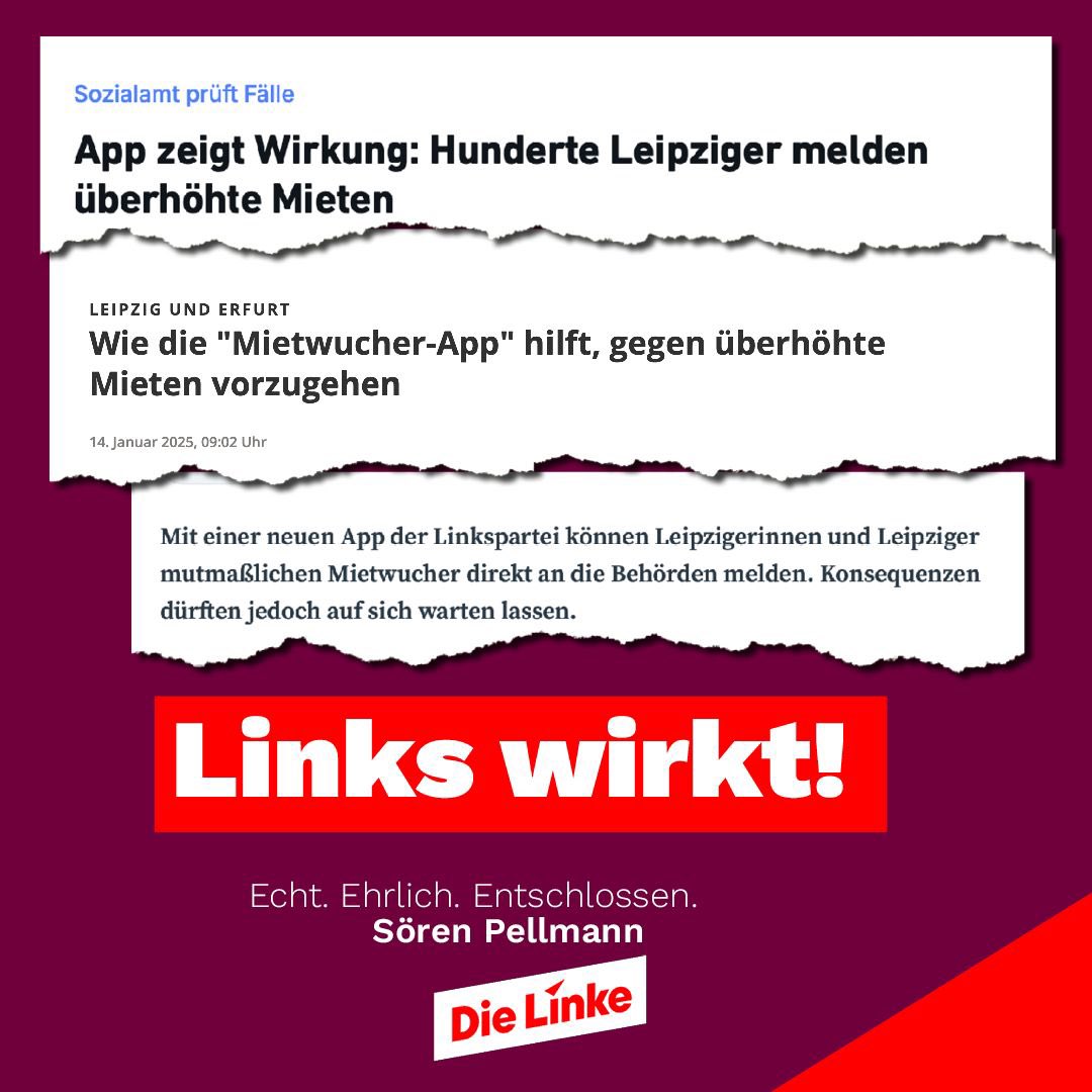 Unsere Mietapp hat bei mehr als einem Drittel der Nutzenden in Leipzig gezeigt: Hier gibt es Mietwucher und dieser konnte den Behörden gemeldet werden! Links wirkt! 
Noch wirksamer wäre übrigens ein Mietpreisdeckel für bezahlbaren Wohnraum in #Leipzig ! 
#wohnen #mdr #links