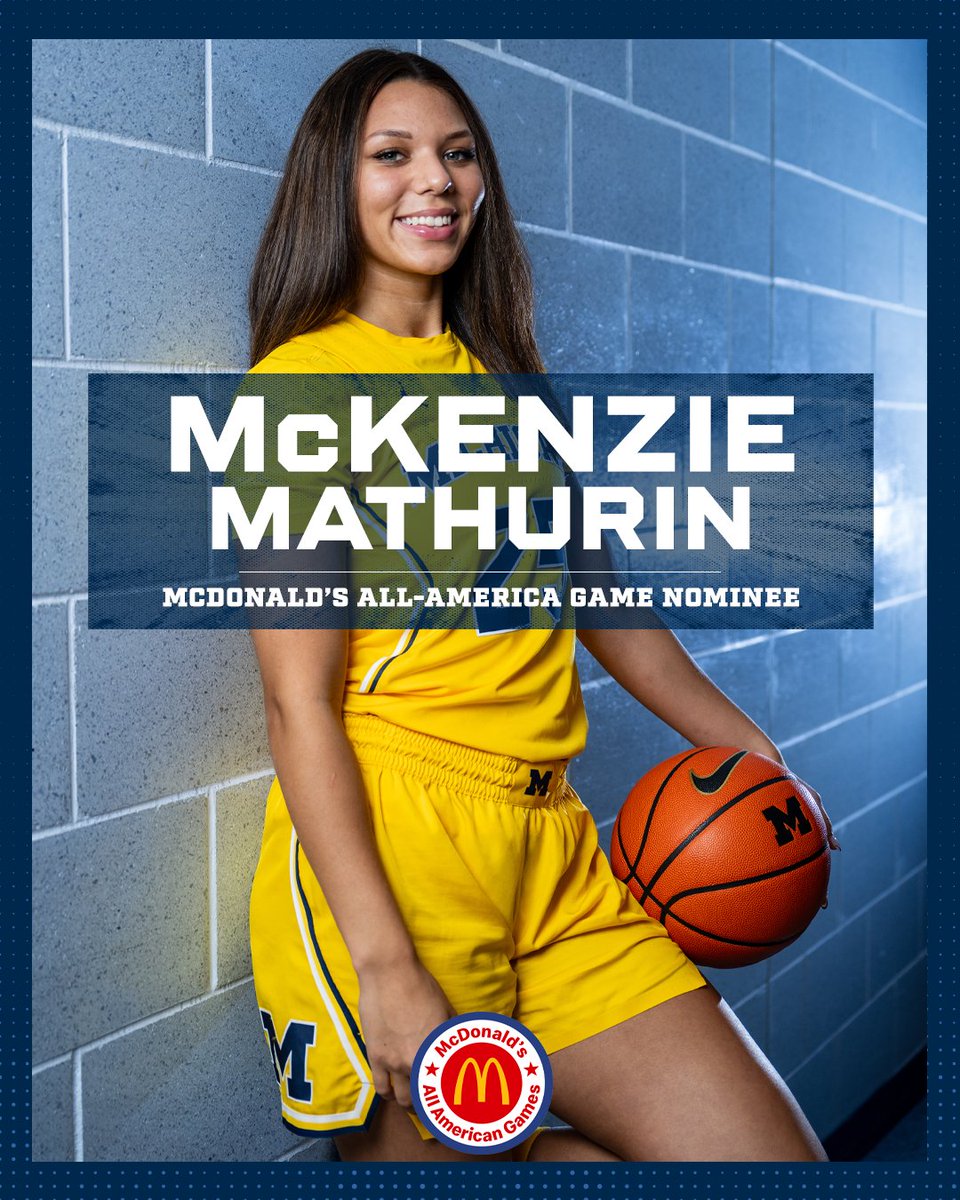 Michigan Women’s Basketball (@umichwbball) on Twitter photo No surprise here!
Congrats to <a href="/mathurin2025/">McKenzie Mathurin 🇺🇸🇬🇧</a> on being a 2025 <a href="/McDAAG/">McDonald's All American Games</a> nominee
#GoBlue No surprise here!
Congrats to <a href="/mathurin2025/">McKenzie Mathurin 🇺🇸🇬🇧</a> on being a 2025 <a href="/McDAAG/">McDonald's All American Games</a> nominee
#GoBlue