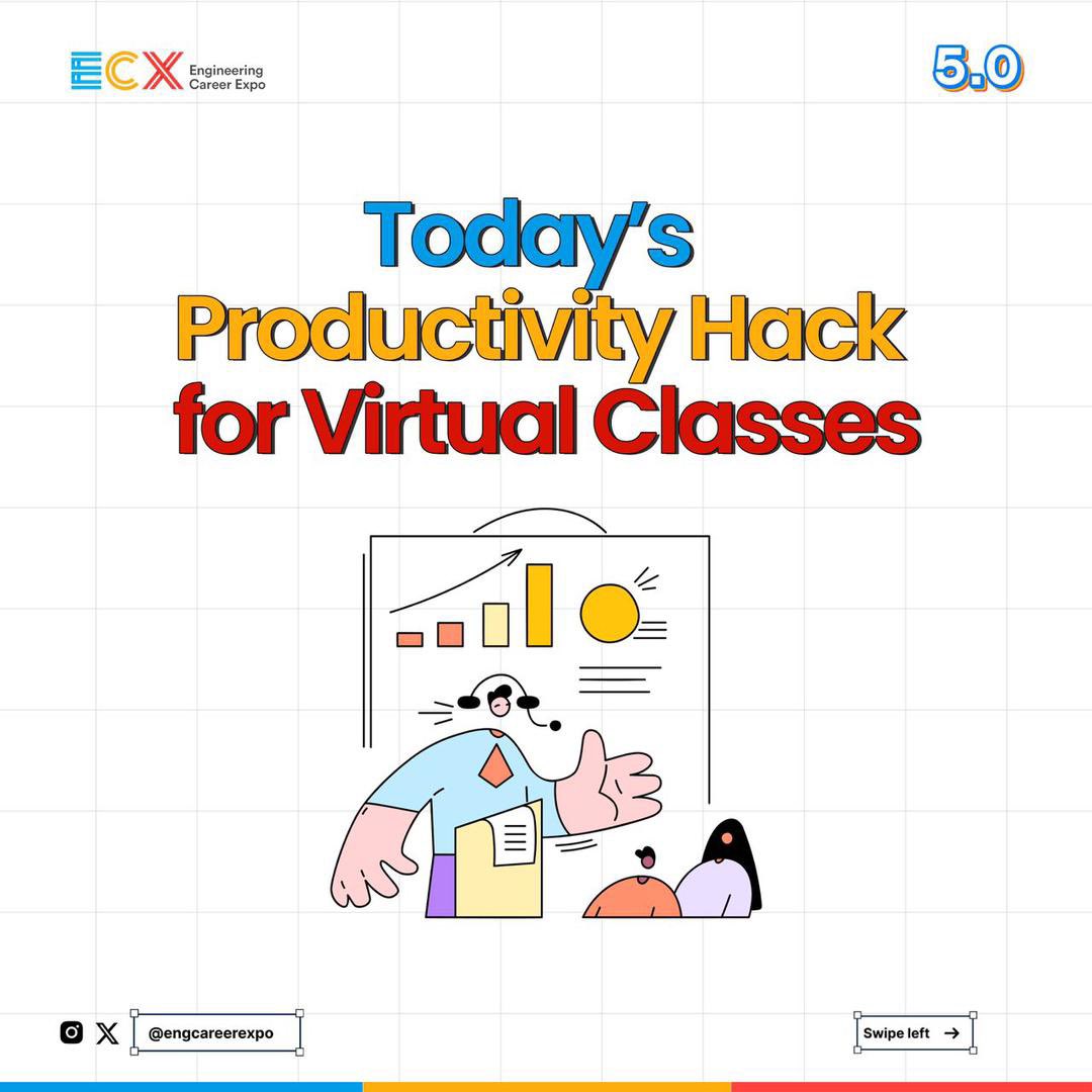 engcareerexpo's tweet image. Set clear goals before each class to make your learning more intentional and rewarding. A little direction can transform your virtual learning experience.
Give it a try and see how it changes your next session!💙💛❤️

#virtualhacks #ProductivityHacks #ecxunilag #Tech