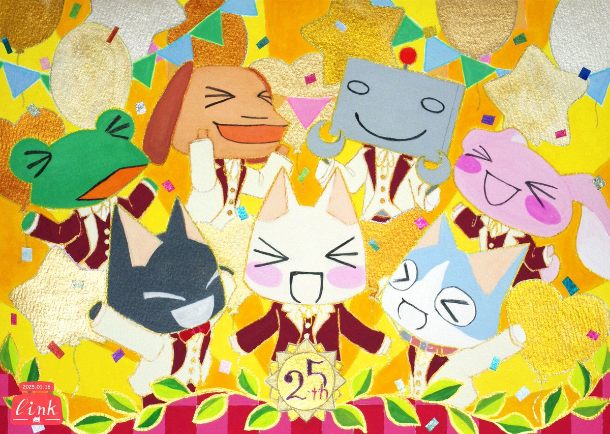linkHref's tweet image. 気が付けば新しい年になっていました。
周年のイラストをやっと完成させることが出来ました。
キラキラ絵具やペンで賑やかにしました✨
#どこでもいっしょ