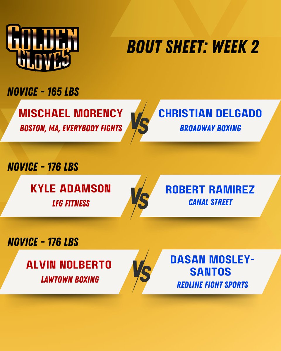 Fight Night is TONIGHT! 🥊 🎉

Check out The Golden Gloves Bout sheet for tonight, starting at 7:30 pm. 

Buy your tix now!
*Buy directly from Spectacle Live, Lowell Memorial Auditorium, or ETix to avoid scams.