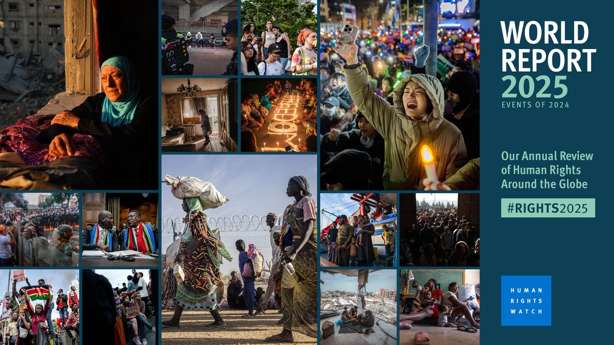 BREAKING: Human Rights Watch launches World Report 2025 - rights trends in 100+ countries around the globe. bit.ly/4gUvG5f

#Rights2025