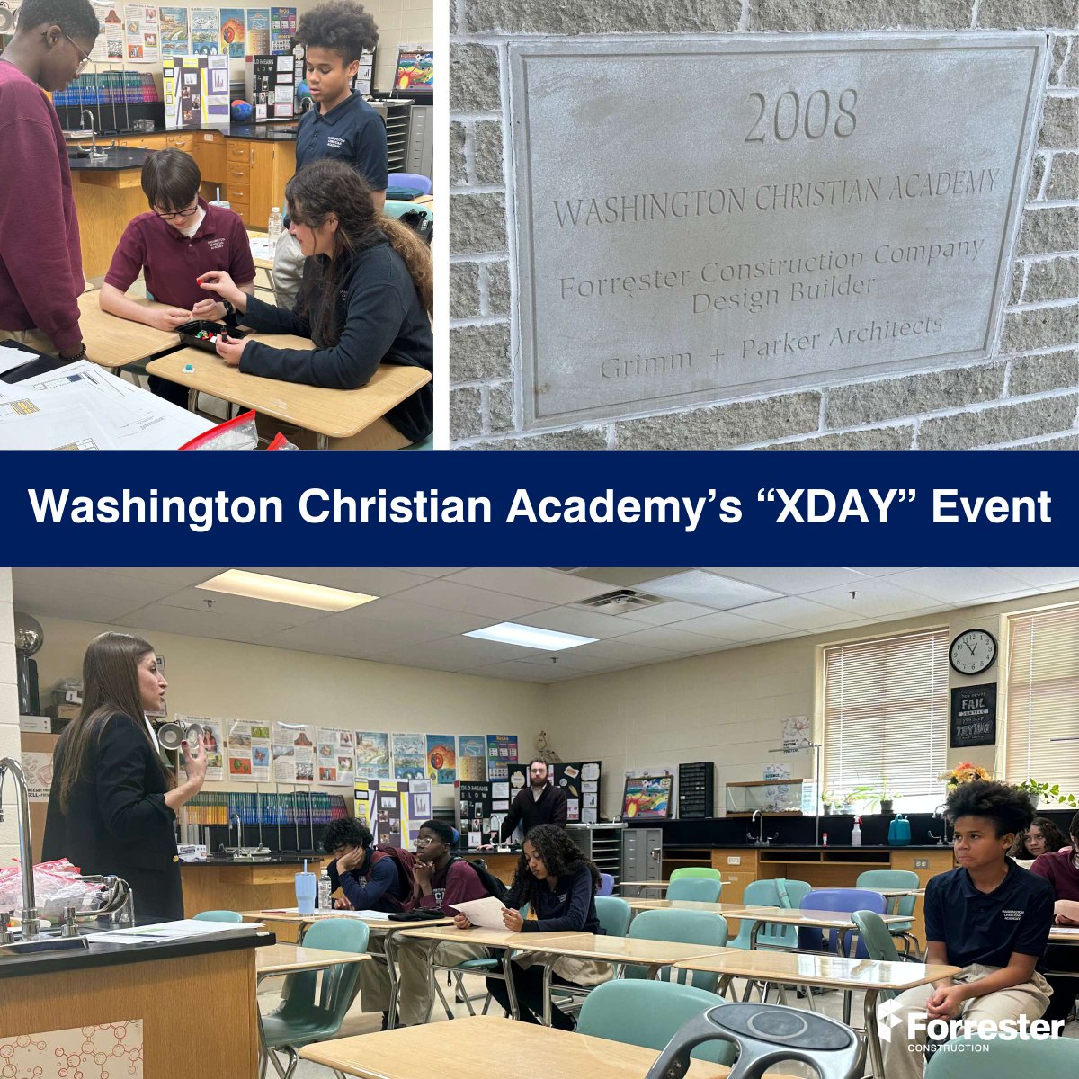 Last week, we were pleased to attend Washington Christian Academy’s “XDAY” event and teach students about the construction industry and what we do. Kudos to Dan Baker and Mara Fitzgerald for attending and teaching the WCA students!