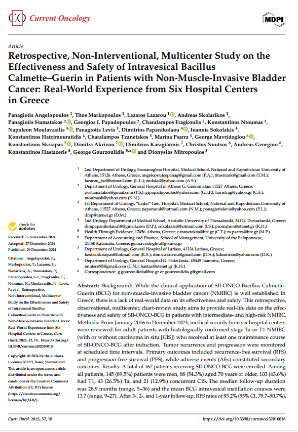 EvidenceThrough's tweet image. We are delighted to share our  publication,“Retrospective, Non-Interventional, Multicenter Study on the Effectiveness and Safety of Intravesical Bacillus Calmette–Guerin in patients with Non-Muscle-Invasive Bladder Cancer: Real-World Experience from six 🏥 in🇬🇷 @CurrentOncology