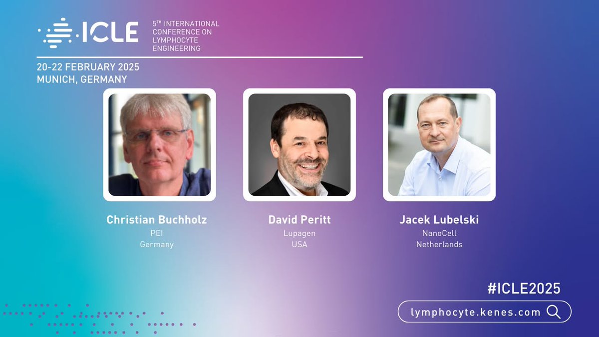 ICLE_lymphocyte's tweet photo. 💡T Cell Targeted Vectors for CAR Delivery – Christian Buchholz, PEI
💡Extracorporeal CAR Gene Delivery – @David_Peritt Lupagen
💡Non-Viral DNA-Based #GeneTherapy for CAR T Engineering – Jacek Lubelski, NanoCell 🔗 https://t.co/5dlDDD4mHz
#GeneTherapy #TCellEngineering https://t.co/H7tyruCZfi