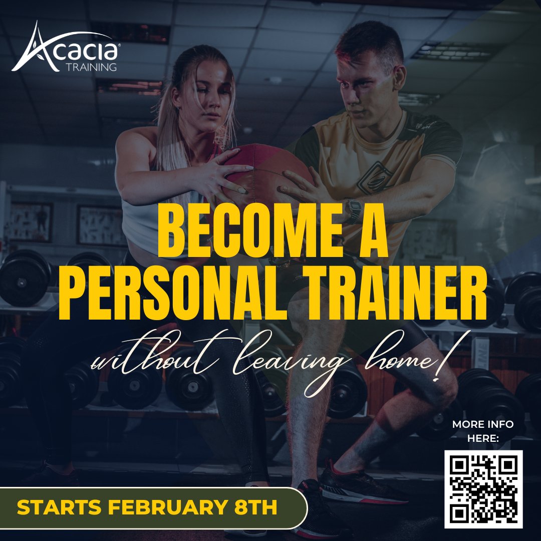 Become a qualified Personal Trainer? 
Our 16 week Level 3 Online Extended Diploma in Personal Training is convenient &amp; flexible, making it easier than ever to launch your fitness career.
✅ Start date: February 8th  10 AM or 1 PM
 sales@acaciatraining.co.uk or 01782 646346