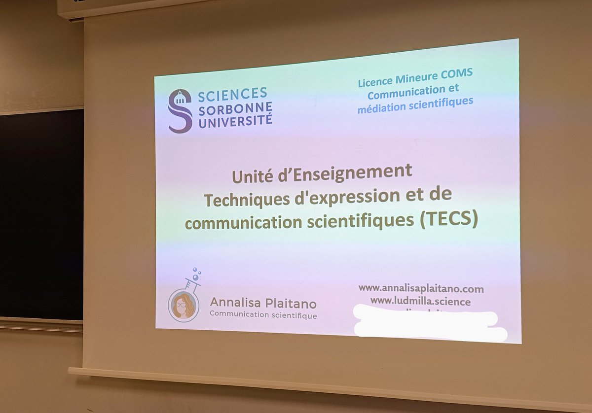 🧑🏼‍🏫 DE RETOUR À LA FAC !   Mon cours de médiation scientifique à <a href="/ScienceSorbonne/">Faculté des Sciences de Sorbonne Université</a>, lancé en 2017, a fait peau neuve et s'appelle désormais Techniques d'expression et de communication scientifiques (TECS).  
🎉 Heureuse de démarrer cette nouvelle année avec <a href="/etudiantsMSSU/">Etudiants Médiation Sorbonne</a> !